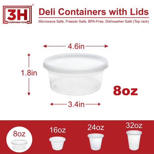 8 oz USA Clear Deli Containers with Lids(240 Sets, 480 Pics), Soup Cups with Lids, Food Storage Container