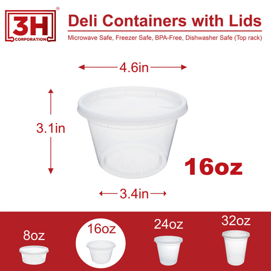 16 oz USA Clear Deli Containers with Lids(240 Sets, 480 Pics), Soup Cups with Lids, Food Storage Container