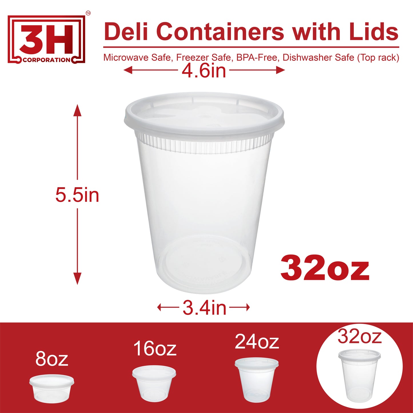 32 oz USA Clear Deli Containers with Lids(240 Sets, 480 Pics), Soup Cups with Lids, Food Storage Container