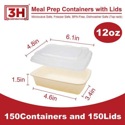 12 oz Meal Prep Containers with Lids, Natural Beige