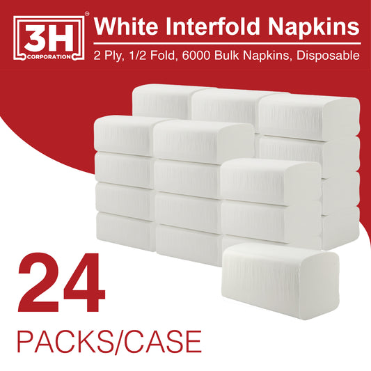 Interfold White Paper Napkins, 2-Ply 6000 Counts (24 Pack, 250/Pack), 6.3"×7.6" Unfolded, 6.3"x3.8" V-Folded, For Restaurants, Catering & Everyday Refill