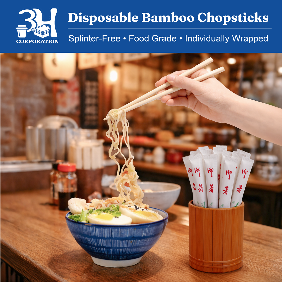 Disposable Bamboo Chopsticks (1000 Pairs) - 9'' Long, Individually Wrapped Japanese and Chinese Bamboo Chopsticks Bulk
