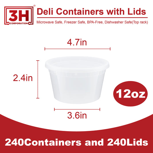 12oz Deli Containers with Lids (240 Sets, 480 Pics), Soup Cup with Lids