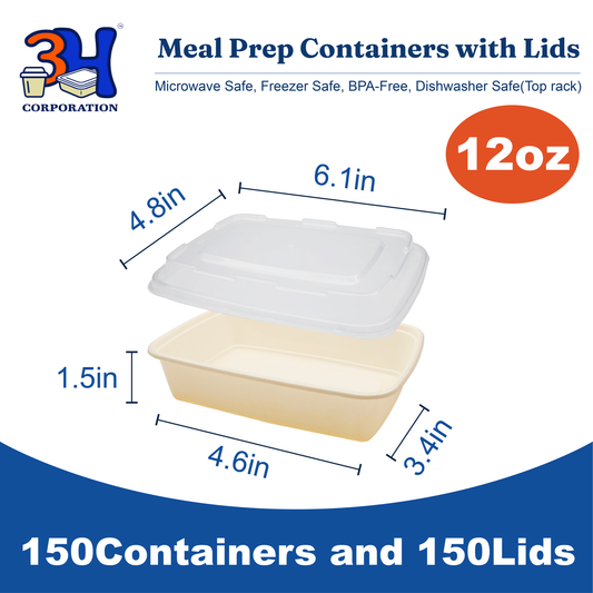 12 oz Meal Prep Containers with Lids, Natural Beige
