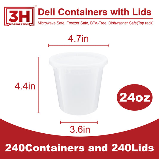 24 oz Deli Containers with Lids(240 Sets, 480 Pics), Soup Cups with Lids, Food Storage Containers