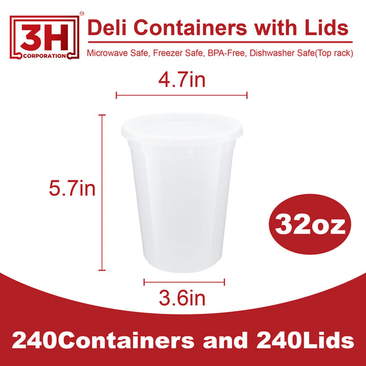 32 oz Deli Containers with Lids(240 Sets, 480 Pics), Soup Cups with Lids, Food Storage Containers