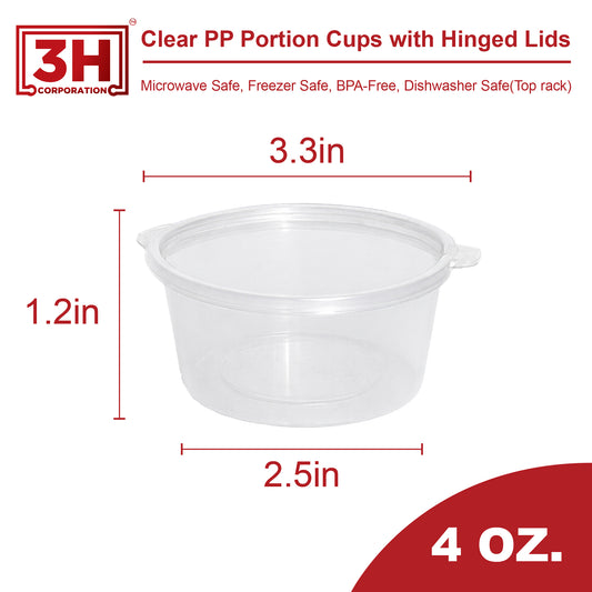 Clear PP Portion Cup with Hinged Lid – Regular 4 OZ