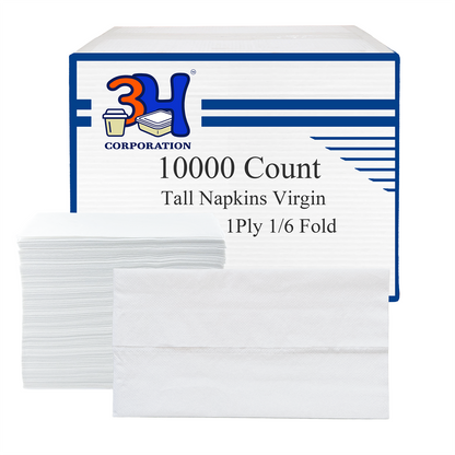 Tall-Fold White Paper Napkins, 10000 Count (20 Pack, 500/Pack) 1-Ply, 1/6 Fold, 6.3"×3.4" Folded, 12.6"×6.7" Unfolded, For Restaurant, Catering, Buffet & Café Refill