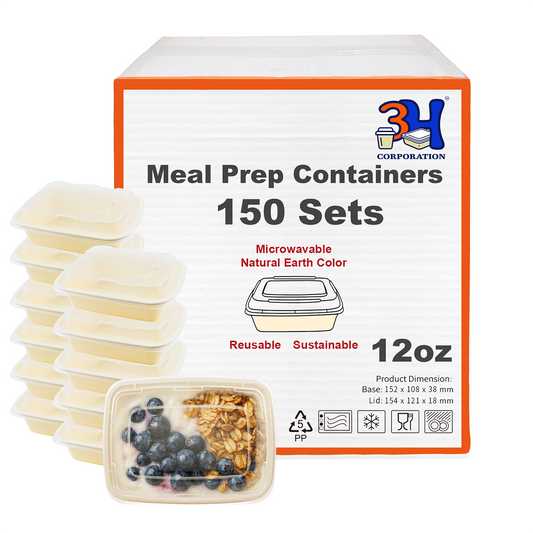 12 oz Meal Prep Containers with Lids, Natural Beige