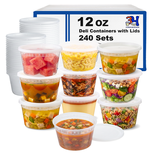 12oz Deli Containers with Lids (240 Sets, 480 Pics), Soup Cup with Lids