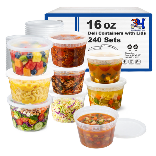 16 oz Deli Containers with Lids(240 Sets, 480 Pics), Soup Cups with Lids, Food Storage Containers