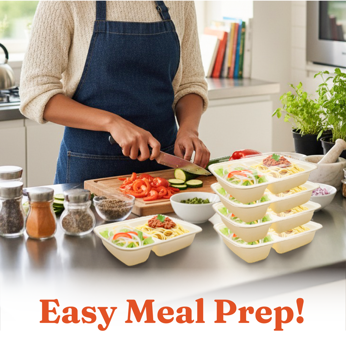 32 oz 2-Comp Meal Prep Containers with Lids, Natural Beige