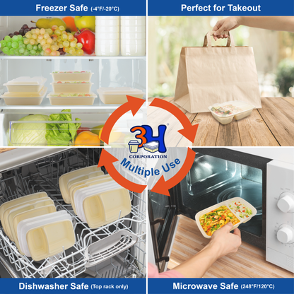 32 oz 2-Comp Meal Prep Containers with Lids, Natural Beige