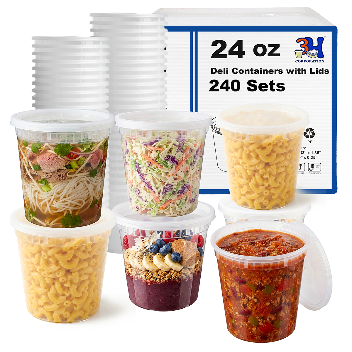 24 oz Deli Containers with Lids(240 Sets, 480 Pics), Soup Cups with Lids, Food Storage Containers