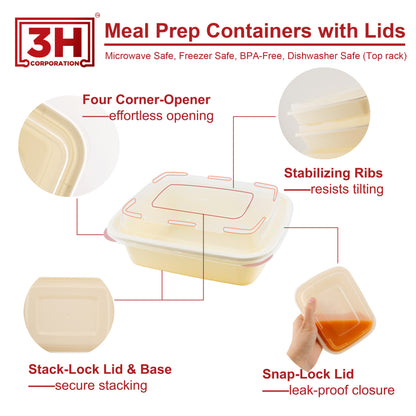 12 oz Meal Prep Containers with Lids, Natural Beige