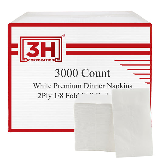 Premium White Dinner Napkins, 3000 Count(20 Pack, 150/Pack), 2-Ply, 1/8 Fold, 7.1" x 4.1" Folded, For Restaurant, Catering & Everyday Meal Refill