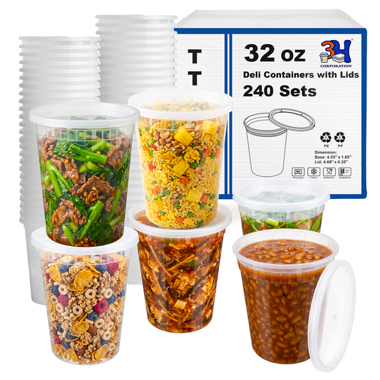 32 oz Deli Containers with Lids(240 Sets, 480 Pics), Soup Cups with Lids, Food Storage Containers