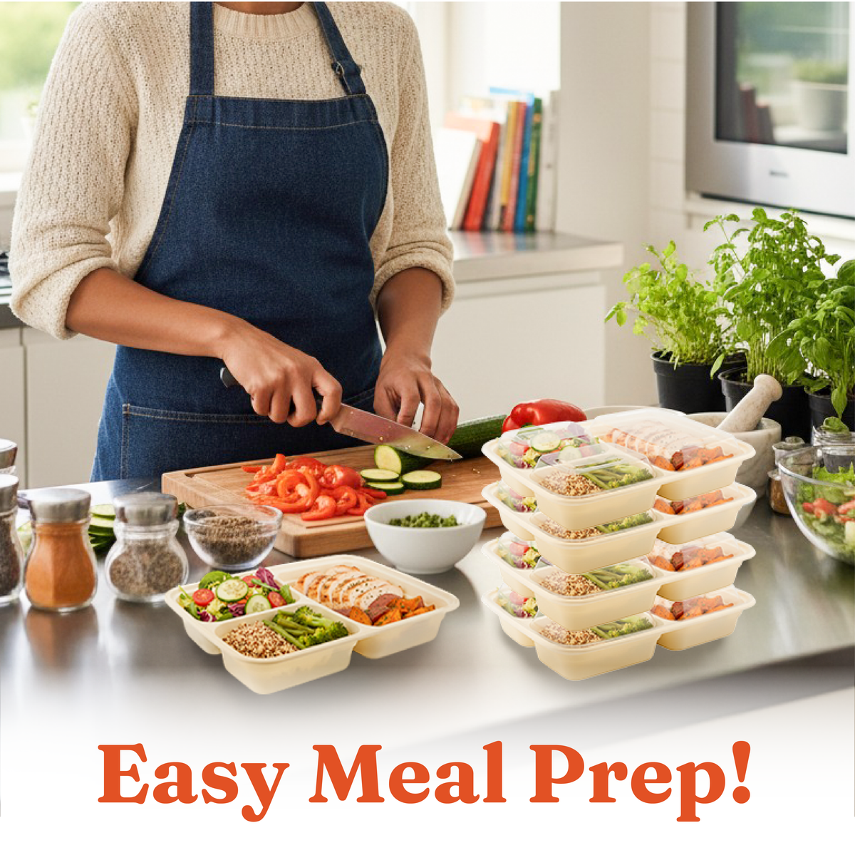 39oz 3-Comp Meal Prep Containers with Lids (150 Sets, 300 Pics), To-go Food Containers with Lids