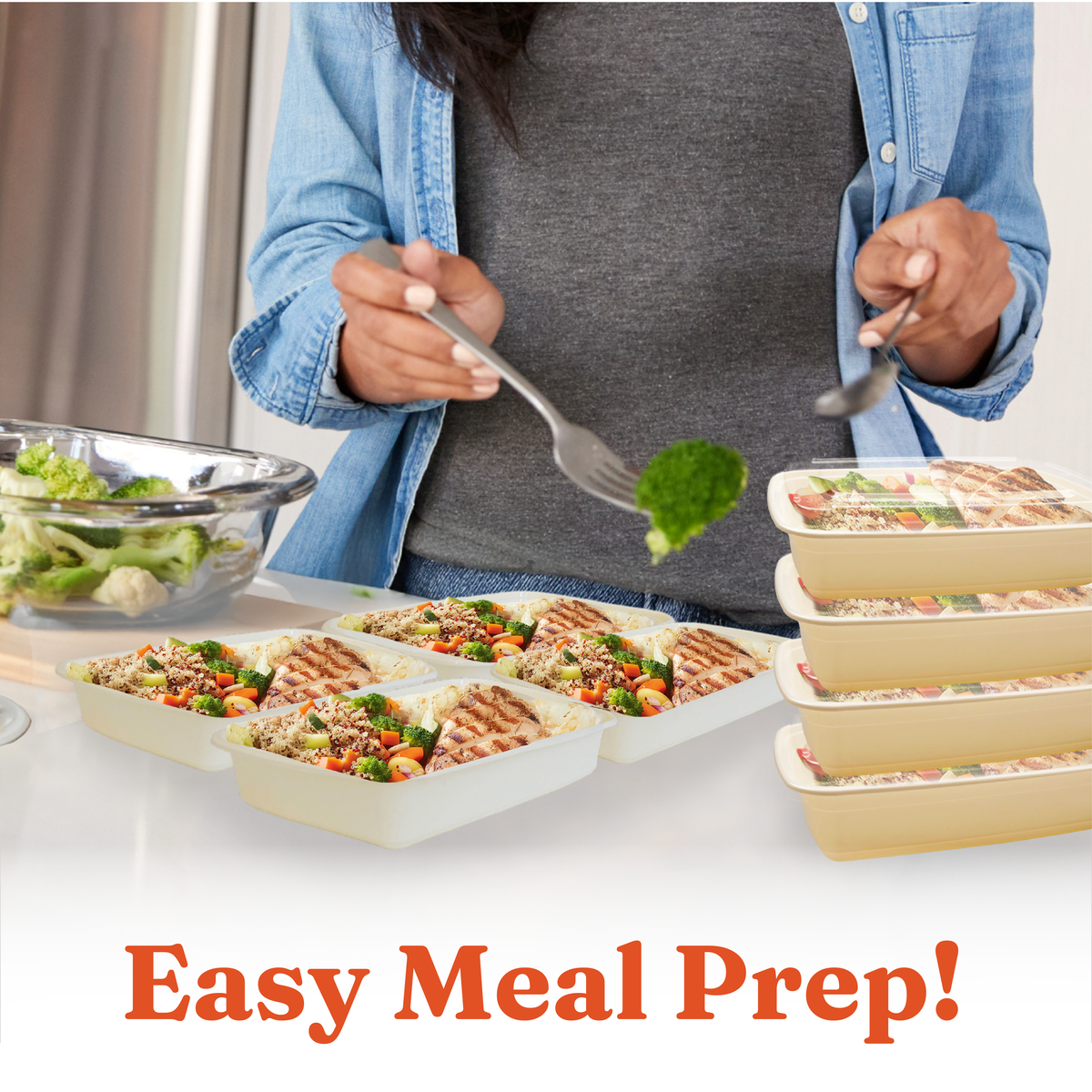 38 oz Meal Prep Containers with Lids (150 Sets, 300 Pics), Natural Beige