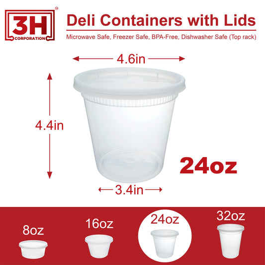 24 oz USA Clear Deli Containers with Lids(240 Sets, 480 Pics), Soup Cups with Lids, Food Storage Container