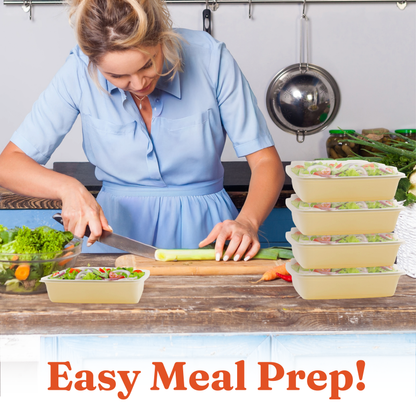 48 oz Meal Prep Containers with Lids (100 Sets, 200 Pics), Natural Beige, Square