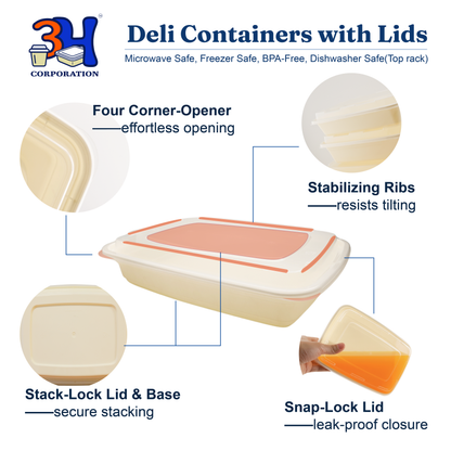 58oz Meal Prep Containers with Lids (150 Sets, 300 Pics), Natural Beige