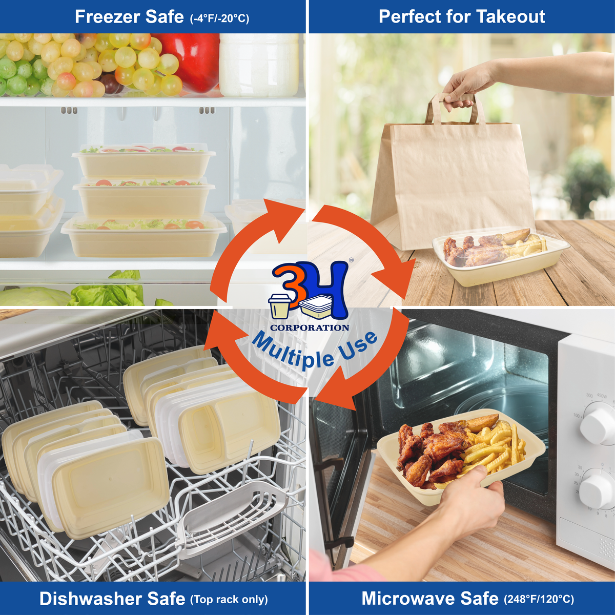 58oz Meal Prep Containers with Lids (150 Sets, 300 Pics), Natural Beige