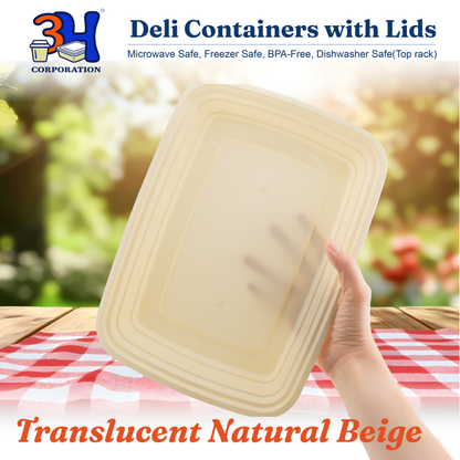 58oz Meal Prep Containers with Lids (150 Sets, 300 Pics), Natural Beige