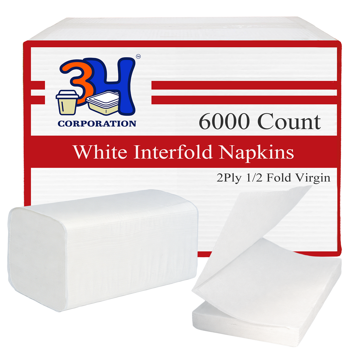 Interfold White Paper Napkins, 2-Ply 6000 Counts (24 Pack, 250/Pack), 6.3"×7.6" Unfolded, 6.3"x3.8" V-Folded, For Restaurants, Catering & Everyday Refill