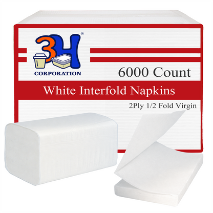 Interfold White Paper Napkins, 2-Ply 6000 Counts (24 Pack, 250/Pack), 6.3"×7.6" Unfolded, 6.3"x3.8" V-Folded, For Restaurants, Catering & Everyday Refill