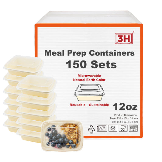 12 oz Meal Prep Containers with Lids, Natural Beige