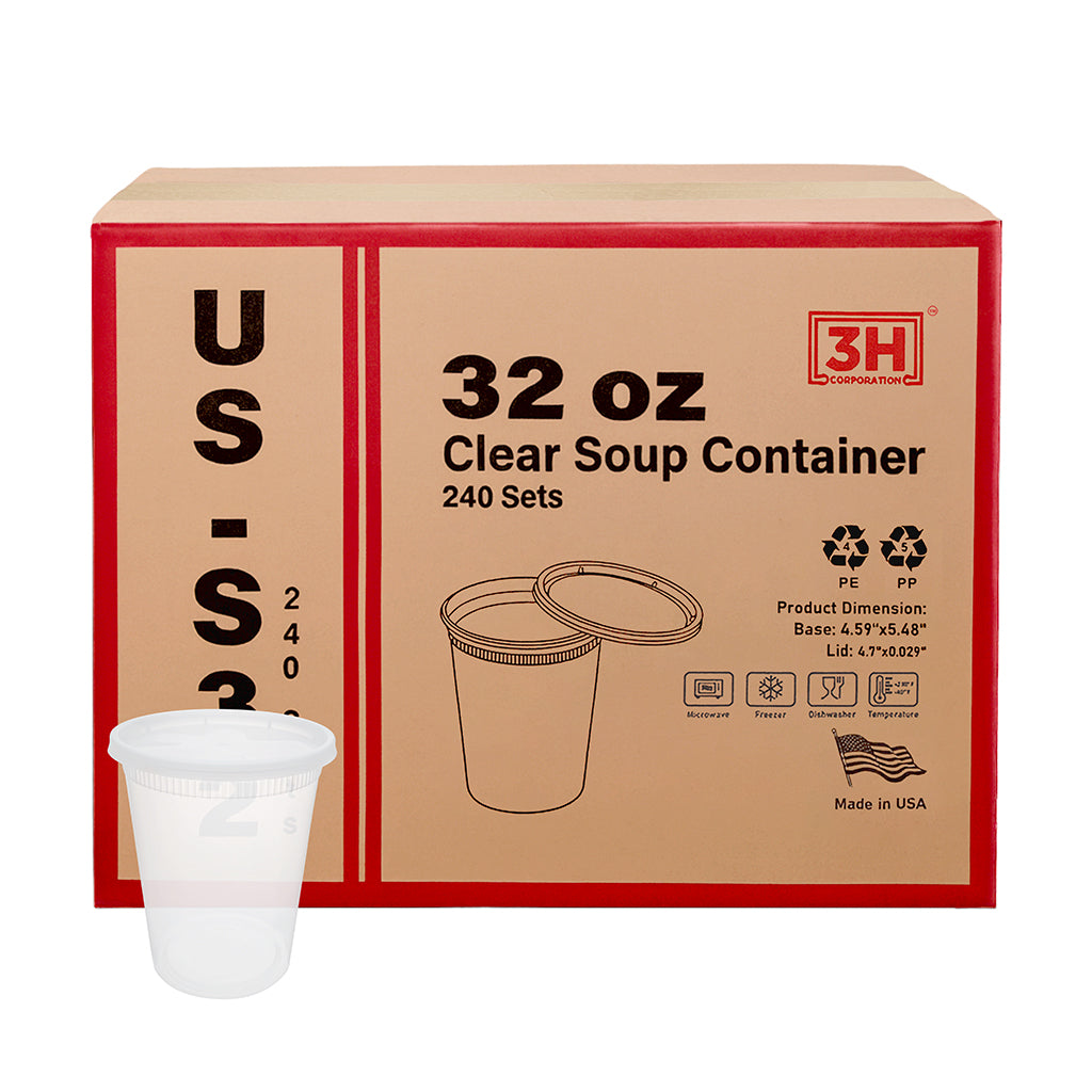32 oz USA Clear Deli Containers with Lids(240 Sets, 480 Pics), Soup Cups with Lids, Food Storage Container