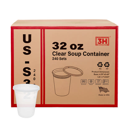 32 oz USA Clear Deli Containers with Lids(240 Sets, 480 Pics), Soup Cups with Lids, Food Storage Container