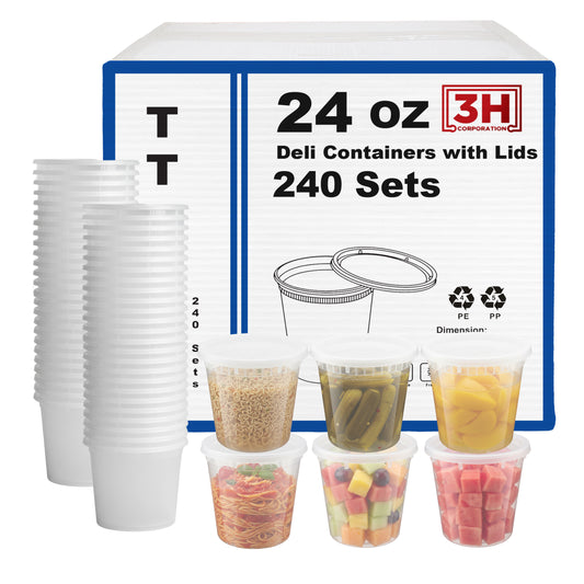 24 oz Deli Containers with Lids(240 Sets, 480 Pics), Soup Cups with Lids, Food Storage Containers