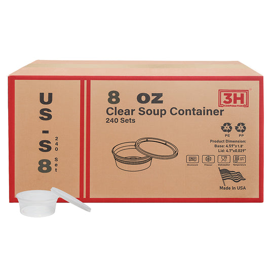 8 oz USA Clear Deli Containers with Lids(240 Sets, 480 Pics), Soup Cups with Lids, Food Storage Container