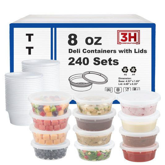 8 oz Deli Containers with Lids (240 Sets, 480 Pics), Soup Cups with Lids, Food Storage Containers with Lids