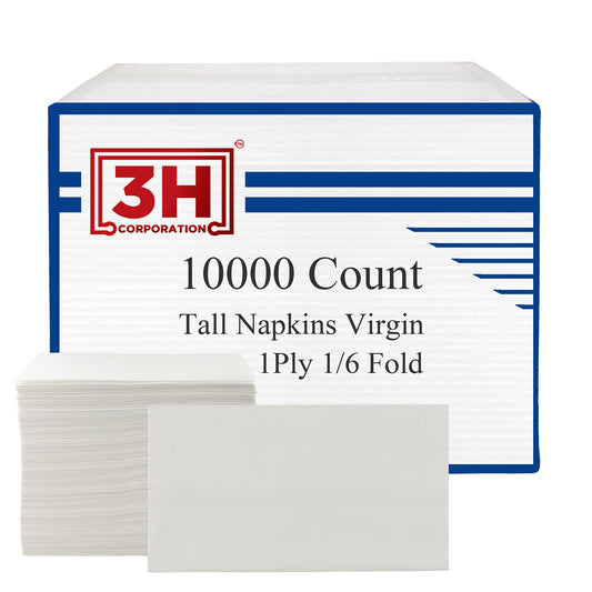 Tall-Fold White Paper Napkins, 10000 Count (20 Pack, 500/Pack) 1-Ply, 1/6 Fold, 6.3"×3.4" Folded, 12.6"×6.7" Unfolded, For Restaurant, Catering, Buffet & Café Refill