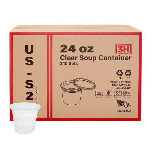 24 oz USA Clear Deli Containers with Lids(240 Sets, 480 Pics), Soup Cups with Lids, Food Storage Container