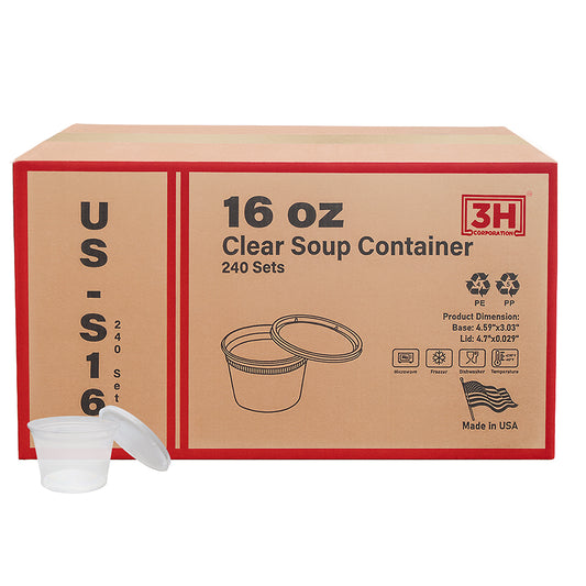 16 oz USA Clear Deli Containers with Lids(240 Sets, 480 Pics), Soup Cups with Lids, Food Storage Container