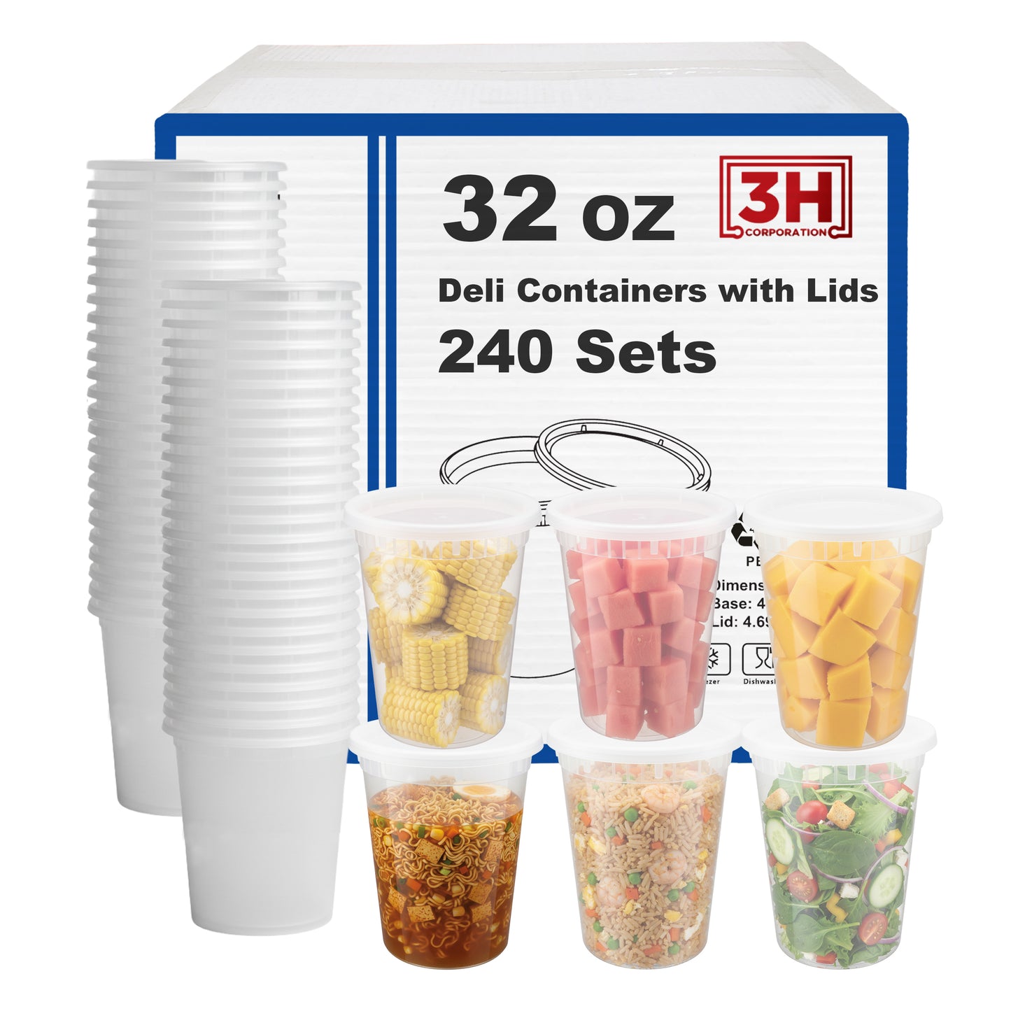 32 oz Deli Containers with Lids(240 Sets, 480 Pics), Soup Cups with Lids, Food Storage Containers