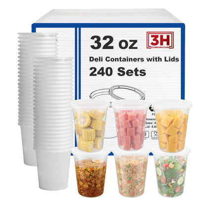 32 oz Deli Containers with Lids(240 Sets, 480 Pics), Soup Cups with Lids, Food Storage Containers