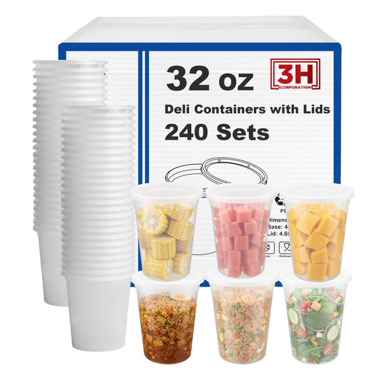 32 oz Deli Containers with Lids(240 Sets, 480 Pics), Soup Cups with Lids, Food Storage Containers
