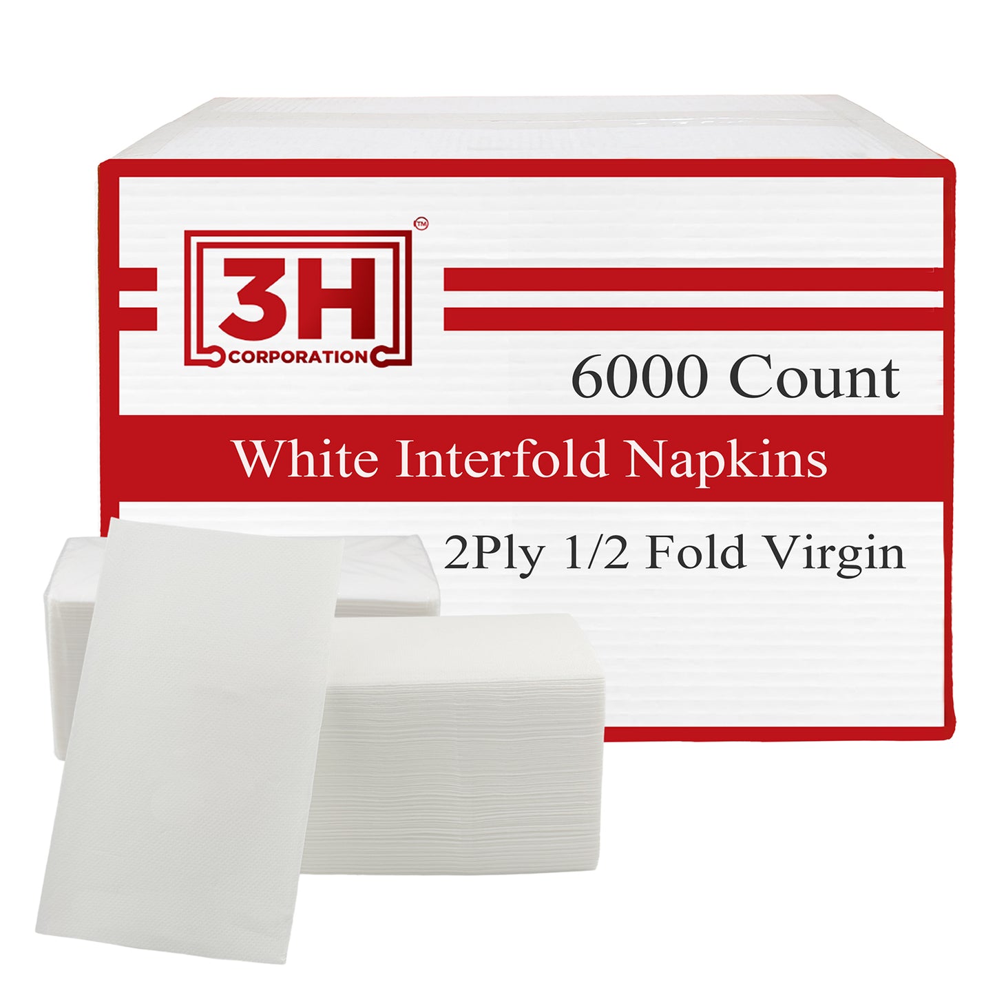 Interfold White Paper Napkins, 2-Ply 6000 Counts (24 Pack, 250/Pack), 6.3"×7.6" Unfolded, 6.3"x3.8" V-Folded, For Restaurants, Catering & Everyday Refill