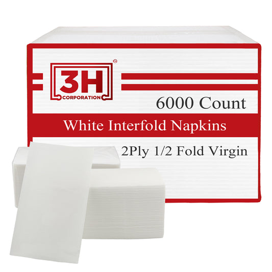 Interfold White Paper Napkins, 2-Ply 6000 Counts (24 Pack, 250/Pack), 6.3"×7.6" Unfolded, 6.3"x3.8" V-Folded, For Restaurants, Catering & Everyday Refill