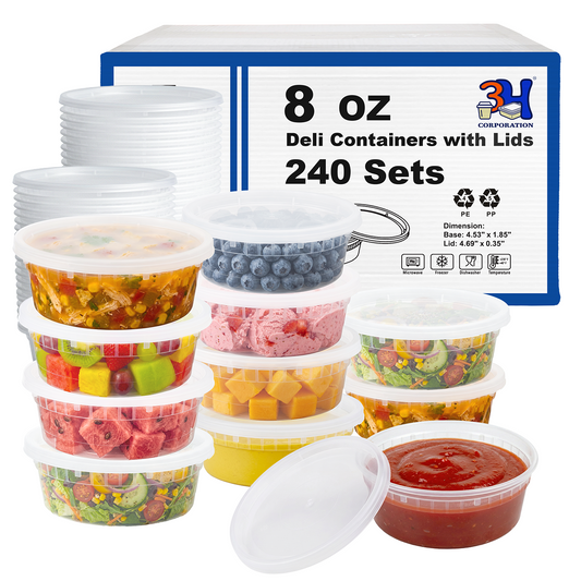 8 oz Deli Containers with Lids (240 Sets, 480 Pics), Soup Cups with Lids, Food Storage Containers with Lids