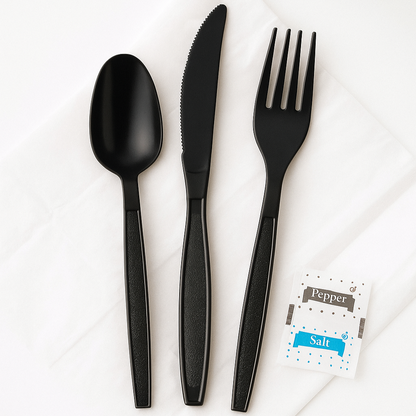 Individually Wrapped Disposable Cutlery Kit (Knife, Fork, Spoon + Napkin)