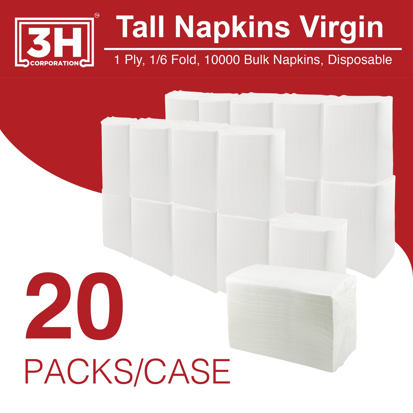 Tall-Fold White Paper Napkins, 10000 Count (20 Pack, 500/Pack) 1-Ply, 1/6 Fold, 6.3"×3.4" Folded, 12.6"×6.7" Unfolded, For Restaurant, Catering, Buffet & Café Refill