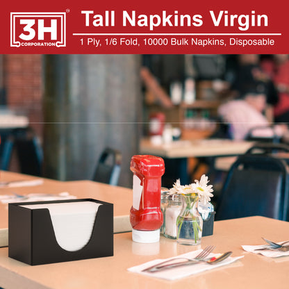 Tall-Fold White Paper Napkins, 10000 Count (20 Pack, 500/Pack) 1-Ply, 1/6 Fold, 6.3"×3.4" Folded, 12.6"×6.7" Unfolded, For Restaurant, Catering, Buffet & Café Refill