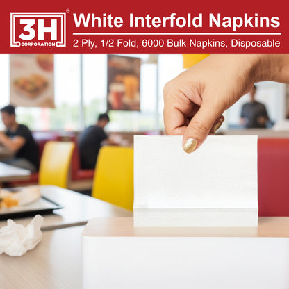 Interfold White Paper Napkins, 2-Ply 6000 Counts (24 Pack, 250/Pack), 6.3"×7.6" Unfolded, 6.3"x3.8" V-Folded, For Restaurants, Catering & Everyday Refill