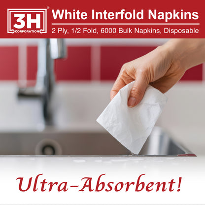 Interfold White Paper Napkins, 2-Ply 6000 Counts (24 Pack, 250/Pack), 6.3"×7.6" Unfolded, 6.3"x3.8" V-Folded, For Restaurants, Catering & Everyday Refill